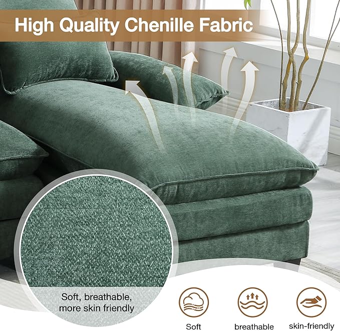 110.2 Modular U Shaped Cloud Couch Modern 4-Seat Chenille Upholstery Sectional Sofa with Double Chaise &amp Double Layer Cushions Deep Seat Comfy Couch for Living Room Bedroom Apartment Green