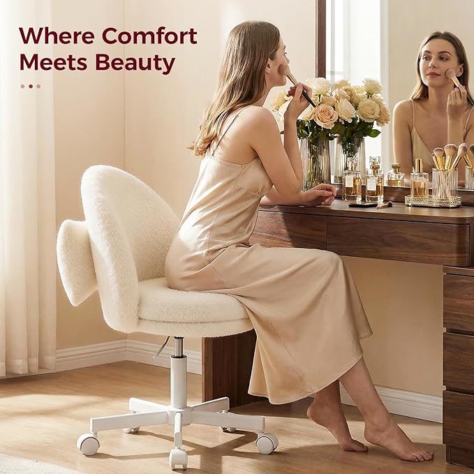 COMHOMA Vanity Chair with Teddy Velvet Small Tall Armless Chair with Back Cute Candy Chair for Girls Gift Living Room/Makeup Room/Bedroom/Kitchen (Height Use: Adjustable from Desk to Bar Height)