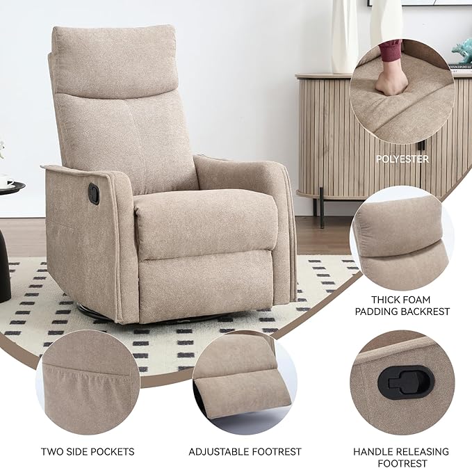 Power Lift Recliner Chair for ElderlyHeat Massage Manual Recliners Chair with RockerChair Recliners for Small SpacesPortable Chair Recliners for Living Room for AdultsEasy AssemblyKhaki