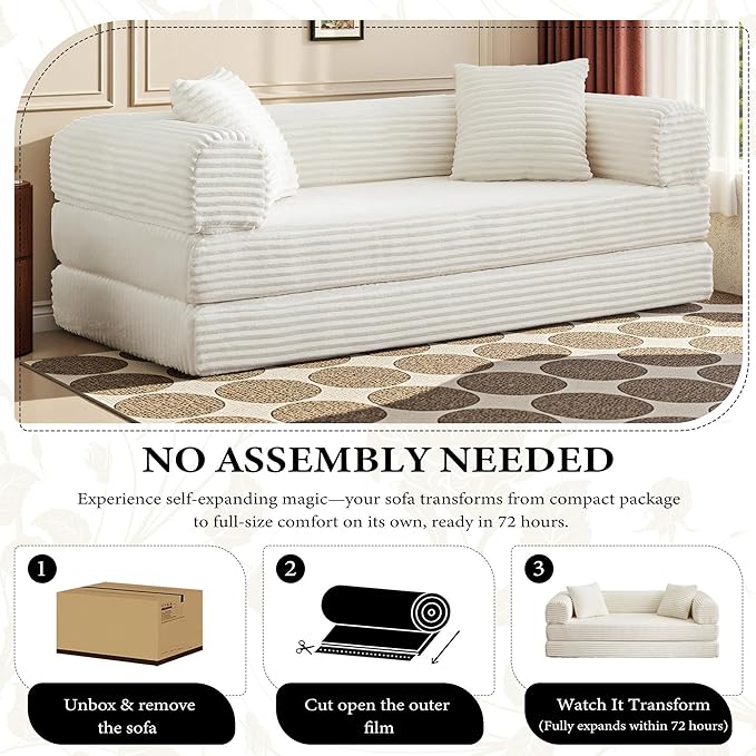 Boneless Couch Versatile Couches for Living Room No-Install Sofa Bed Corduroy Futon Soft Cloud Couch with Pillows for Bedroom Game Movie
