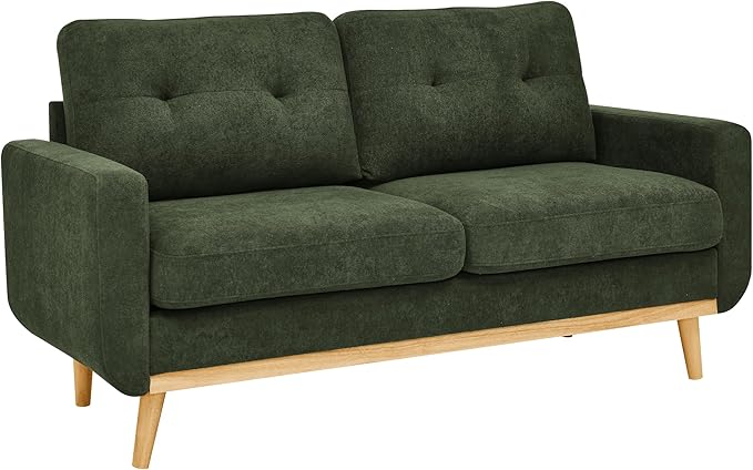 67 Velvet Loveseat Couch Modern Small Sofa with Walnut Wood Legs 2-Seater Fabric Upholstered Mini Sofa Couches for Small SpaceLiving Room Bedroom Office Dorm Apartment (Green)