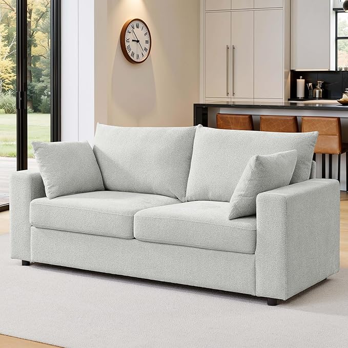 71 Loveseat Sofa Upholstered Love Seat with Deep Cushions &amp Removable Pillows Modern Polyester Couch for Bedroom Living Room &amp Office (Beige)