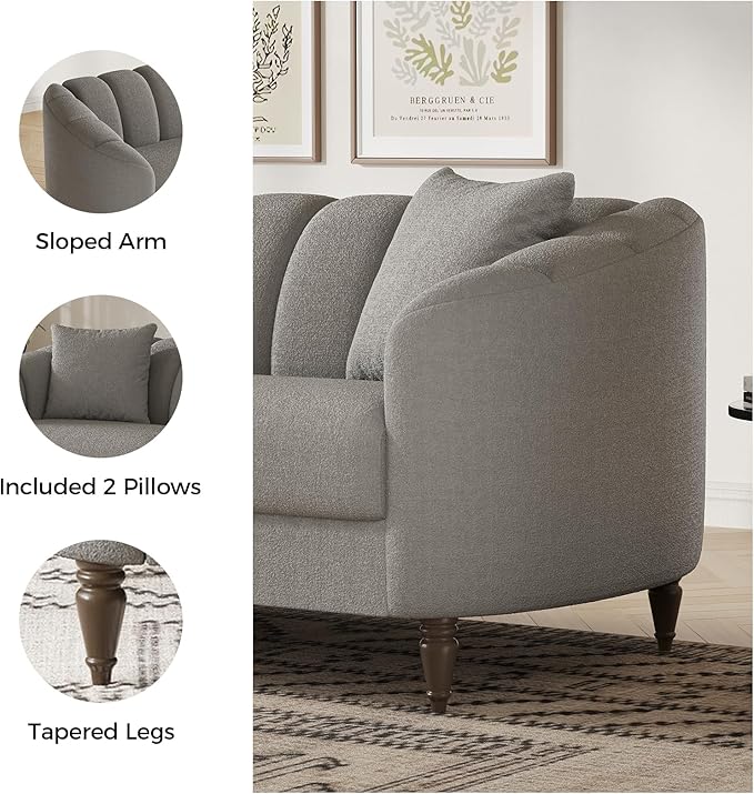 82 Inch Loveseat Sofa Modern Couch and Sofa Curved Petal Design Furniture Sturdy and Easy Installation Small Sofa for Living Room Bedroom Office and Apartment Terry Fleece Fabric Grey