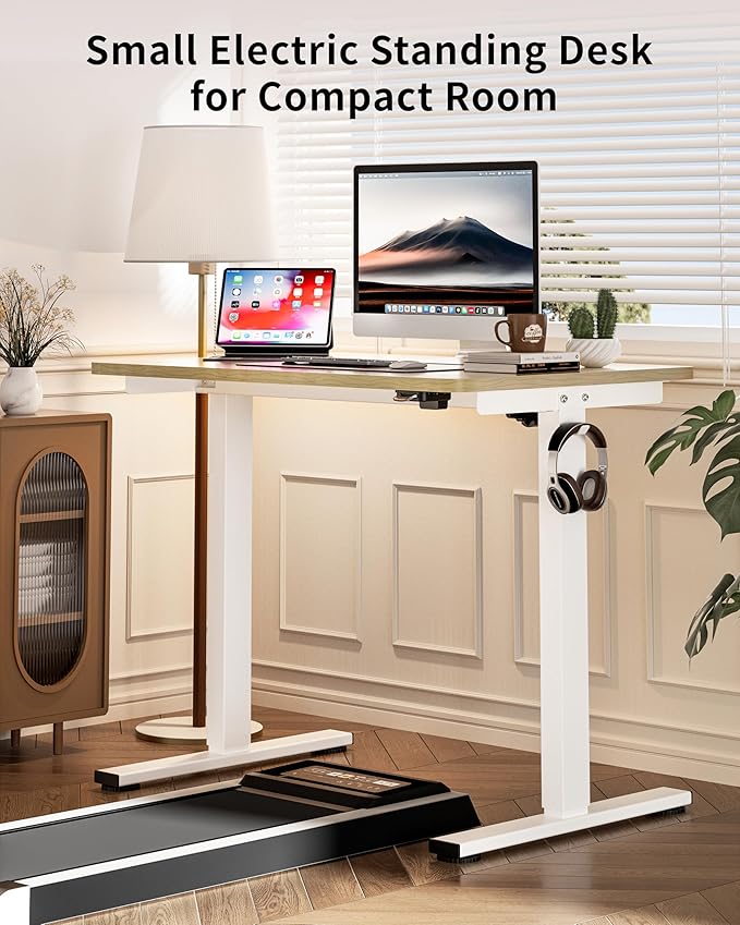 Okin Small Electric Standing Desk 36 x 24 Whole Piece Height Adjustable Desk Oak Sit to Stand Computer Workstation for Home Office