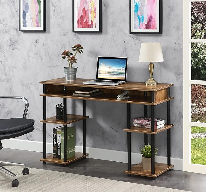 Convenience Concepts Designs2Go No Tools Desk - Home Office Desk with Shelves Corner Shelf Vanity Desk Computer Desk Nail Table for Nail Tech 47.25 L x 15.75 W x 30 H Barnwood/Black