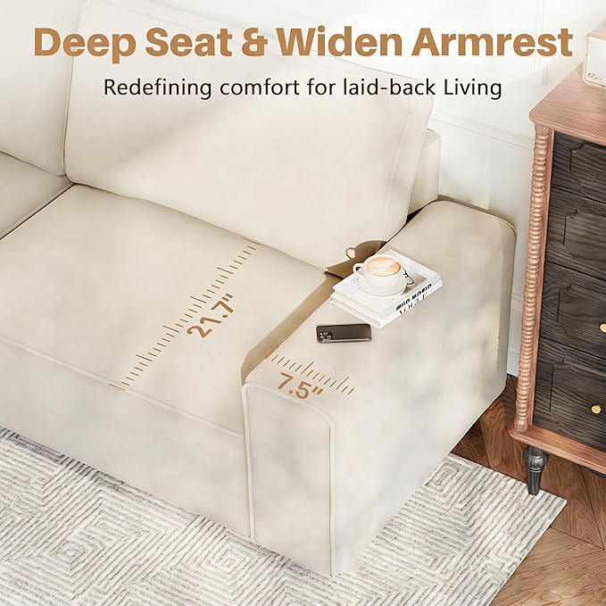 Vesgantti 85'' Chenille Couch for Living Room 3 Seater Comfy Sofa with Wide Armrest Thick Spring Cushions Modern Cloud Couch for Apartment Office Bedroom Small Space Chenille Beige