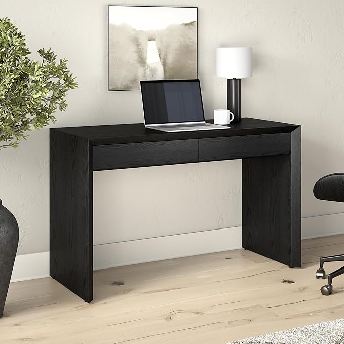 Henn&ampHart 48 Modern Rectangular Wooden Home Office Desk Computer Desk Writing Table with 2 Storage Drawers for Home Office Natural Black