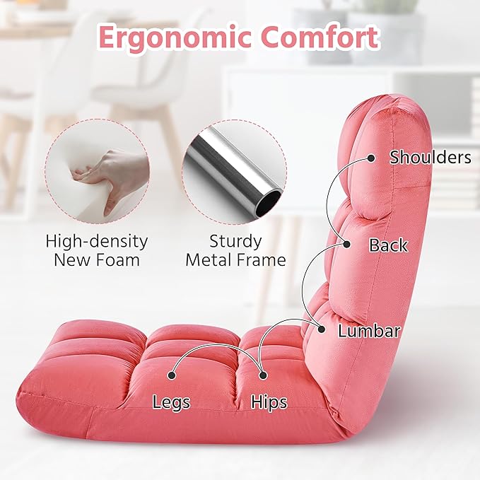 Yaheetech Floor Chair Meditation Chair with Back Support Gaming Floor Lounger with 14 Adjustable Position for Adult Pink