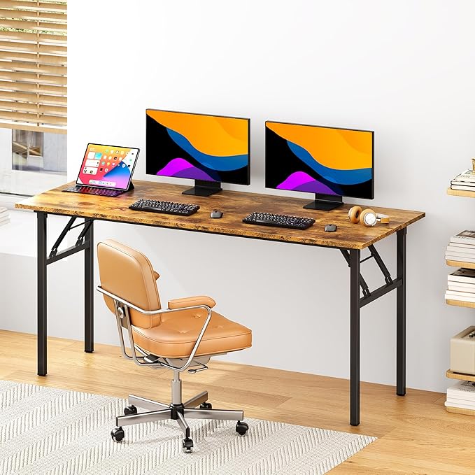 DlandHome Folding Computer Desk 62inches Large No Install Needed Folding Table Workstation for Home Office Gray and Black Legs AC5FB-160-DCA
