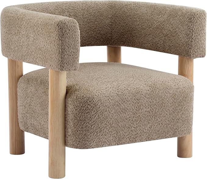 Christopher Knight Home Carly Low Profile Accent Chair Round Backrest Side Chair Living Room Armchair with Boucle Fabric CushionComfy Reading Chair for BedroomWooden Single Lounge SofaLight Camel