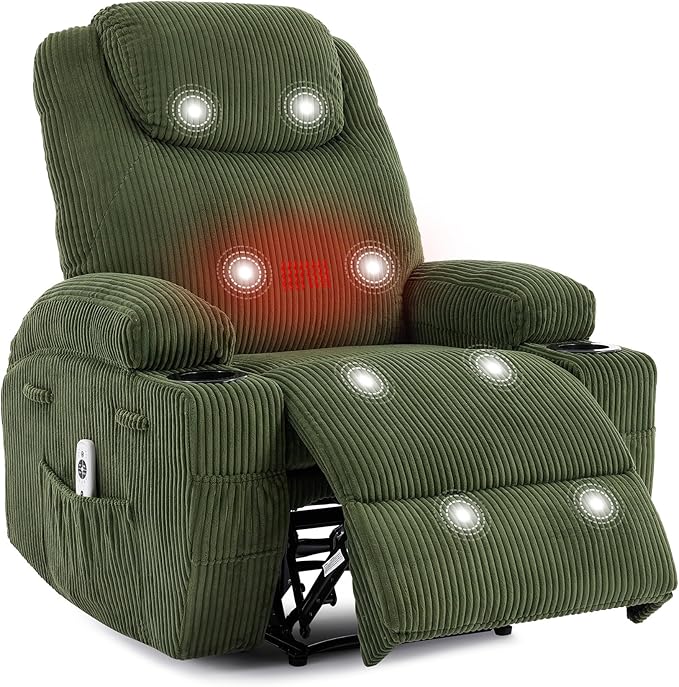 Massage Recliner Chair with Heat for Adults Extra Wide Manual Reclining Chair with 1.5X Thick Sponge Armrests &amp Backrest Lazy Boy Recliner Sofa for Living Room &amp Bedroom Comfort Green