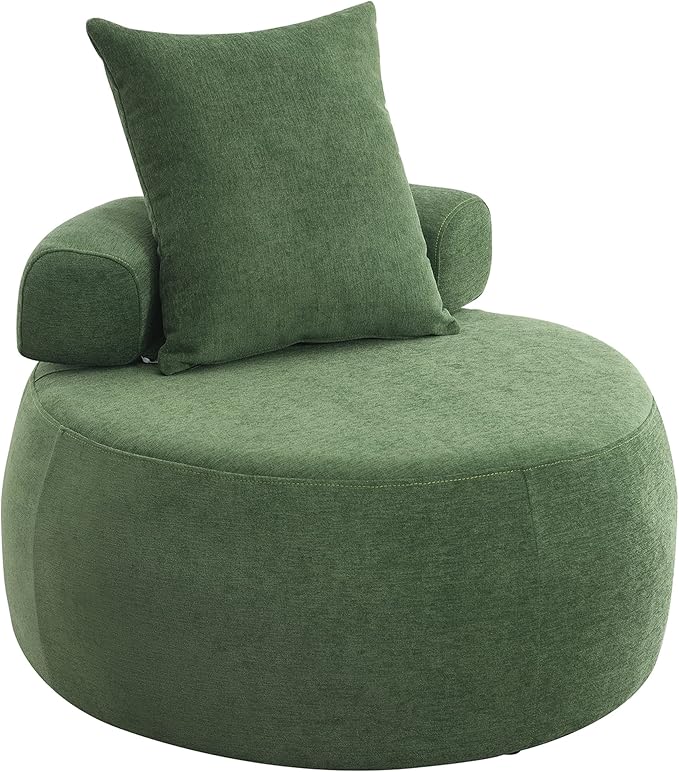 32 Solid Wood Lounge Chair with Pillow Easy to Move Modern Chenille Reading Chair High Stretch Round Sofa for Bedroom Living Room Lounge Hotel 3 Colors