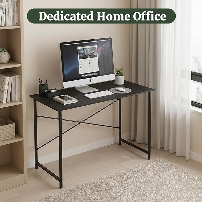 Computer Desk 40 Inch Simple Home Office Desk Study Writing Table Sturdy Metal Frame Scratch-Resistant MDF Desktop for Bedroom Dorm Workspace Small Space Black