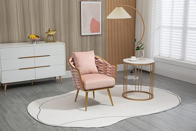 Velvet Accent Chair Modern Upholstered Armchair Tufted Chair with Metal Frame Single Leisure Chairs for Living Room Bedroom Office Balcony