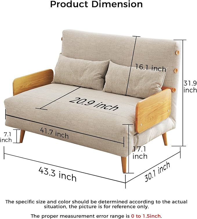 JASIWAY Convertible Sleeper Chair Bed for Adults 3 in 1 Linen Convertable Futon Chair with Pillow Fold Out Single Sleeper Couch Guest Bed for Small Spaces Bedroom Office Apartment Modern 43.3