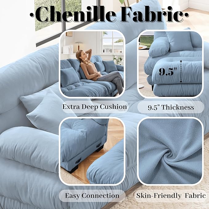 Modular Sectional Sofa for Living Room94.4 U-Shaped Comfy Couch with Ottoman2 Seater Beige Small Couches for Small SpacesFluffy Couch Set with Deep Seat