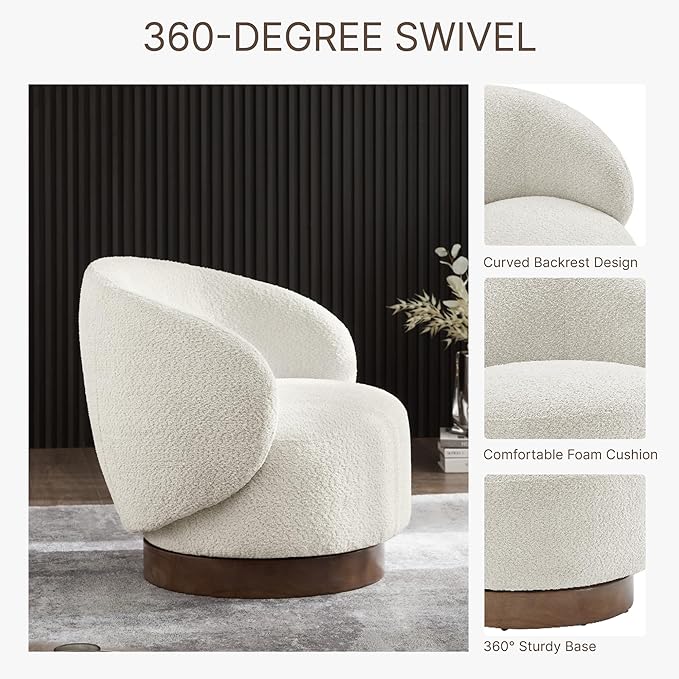 Swivel Accent Chair Round Barrel Armchair Upholstered Performance Fabric for Living Room Bedroom Waitingroom1 BoxCream
