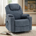 VIVIJASON Manual Massage Rocker Recliner Chair 360° Swivel Glider Lounge Chair with Heat Ergonomic Home Theater Recliner Sofa with 2 Cup Holders Side Pockets &amp USB Ports for Living Room Bluish