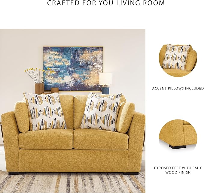 Signature Design by Ashley Keerwick Scandinavian Loveseat with 4 Toss Pillows Yellow