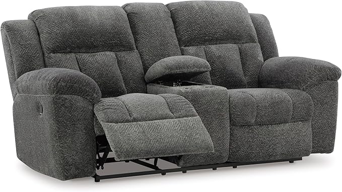Signature Design by Ashley Frohn Contemporary Manual Reclining Loveseat with Console with Console Storage and Cup Holders Gray