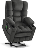 MCombo Large Triple Motor Power Lift Recliner Chair with Massage and Dual Heating Adjustable Headrest for Tall Elderly People Fabric 7634 (Grey Large)