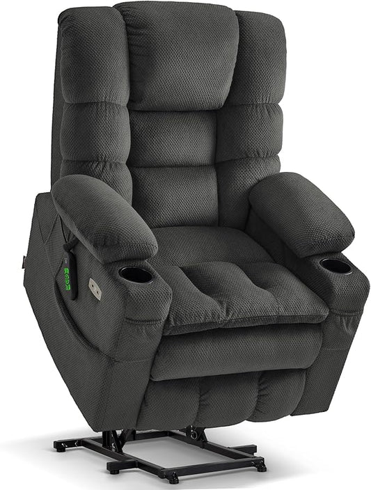 MCombo Large Triple Motor Power Lift Recliner Chair with Massage and Dual Heating Adjustable Headrest for Tall Elderly People Fabric 7634 (Grey Large)