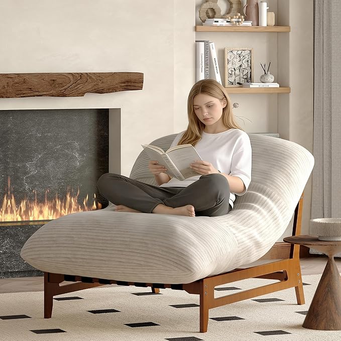 AODAILIHB 47'' Oversized Living Room Chair with Solid Wood Frame 3-in-1 Convertible Lounge Chair with Removable Plush Cushion Modern Upholstered Accent Chair for Living Room Reading Room Beige