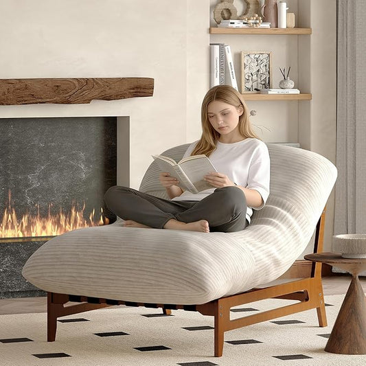 AODAILIHB 47'' Oversized Living Room Chair with Solid Wood Frame 3-in-1 Convertible Lounge Chair with Removable Plush Cushion Modern Upholstered Accent Chair for Living Room Reading Room Beige