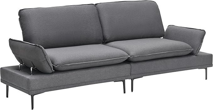 89'' Futon Loveseat Sofa with Adjustable Armrests Linen Sleeper Couch Bed Modern 2 Seater Cozy Tufted Sofa with Metal Legs for Small Spaces Living Room Bedroom (Dark Grey)