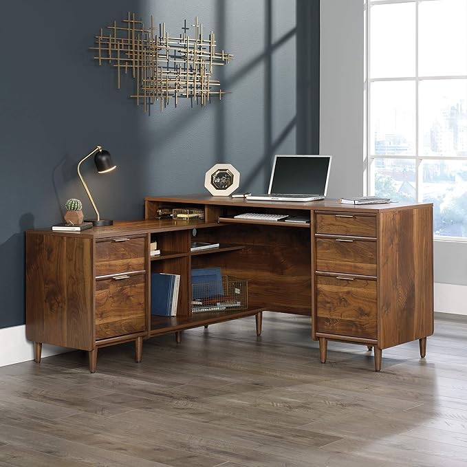 Sauder Clifford Place L-Desk L: 59.06 x W: 53.54 x H: 30.2 in Grand Walnut finish