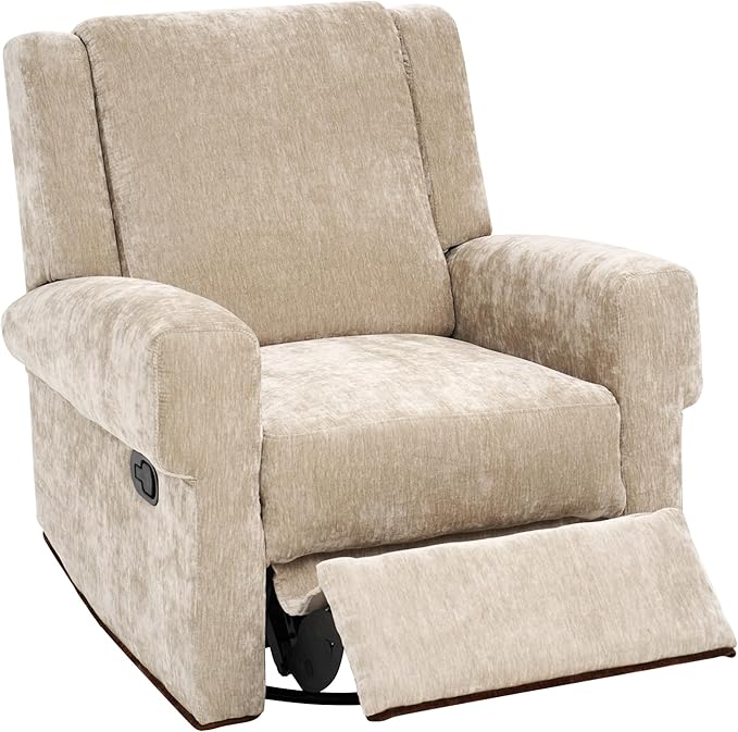 Merax Manual Recliner Chair with Swivel and Rocker 2-Position Chenille Recliner Sofa with Pull Handle Compact Recliner for Living Room Nursery Home Theater Brown