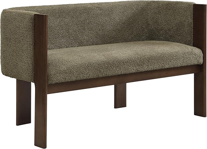 Christopher Knight Home Zudan Modern Boucle Upholstered Loveseat Sofa with Rubberwood Frame Comfy 2-Seater Sofa Couch and Flat-Panel Legs Love Seat Couches for Living Room Green + Walnut