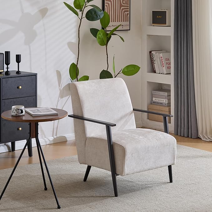 26.38 Modern Beige Lounge Chair with Polyester Upholstery and Sturdy Metal e Ideal for Living Room Bedroom or Office