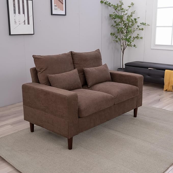 Panana Sectional Sofa Couch Loveseat Modern Linen Love Seater Home Furniture with Wooden Legs for Small Space Living Room 54.5'' W (Brown 2 Seater Sofa Only)
