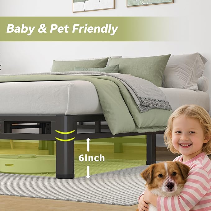 NKZ 10 Inch Full Size Bed Frame Metal Bed Frame &amp Box Spring 2 in 1 Platform with Round Corner Legs 4000lbs Weight Capacity Reinforced Low Profile Metal Frame Noise-Free Easy Assembly
