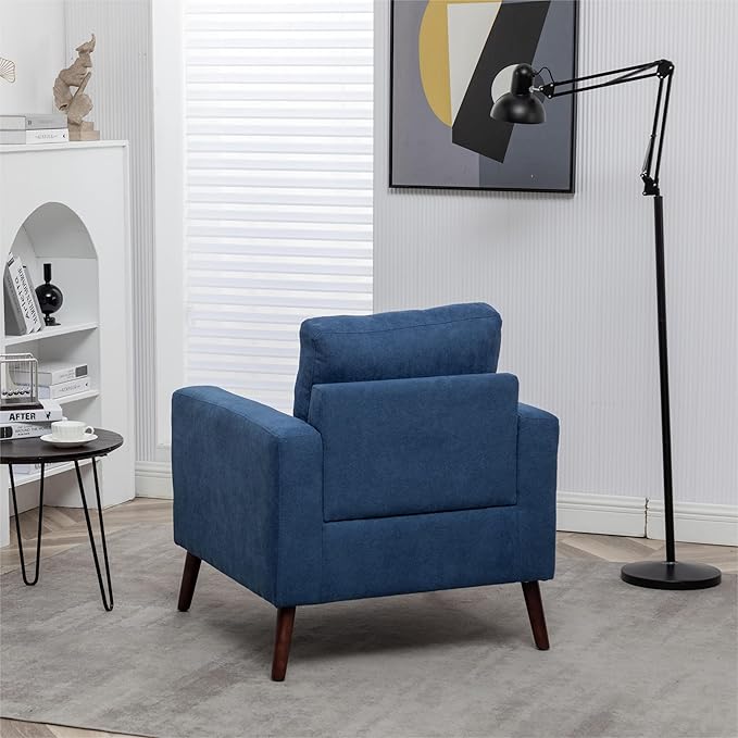 Modern Armchair Living Room Chair upholstered Upholstery Chair with Solid Wood Legs Sofa for Home Office Guests Dark Blue