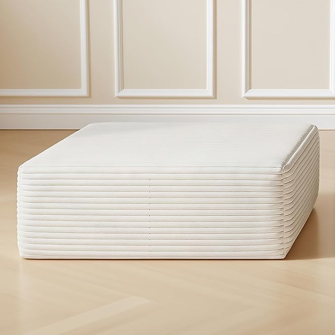 37.4 Plush Corduroy Ottoman Upholstered Cloud Ottoman for Boneless Couch in a Box Modular Sectional Couches for Living Room Compressed Memory Foam No Assembly Require White