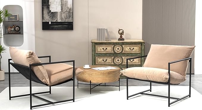 Serenity Accent Modern Velvet Arm Chair with Reclined Seat Sleek Design Durable Metal Frame Soft Upholstery and Plush Comfort for Stylish Living Room Camel