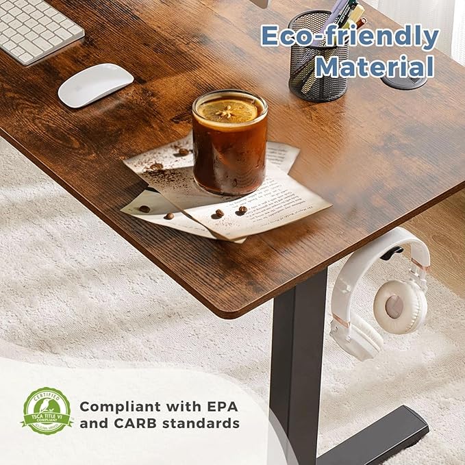 Electric Standing Desk 48 x 24 Inches Lift Motorized Gaming Table with T-Shaped Metal Ergonomic Memory Controller Home Office Desk Computer Desk Brown