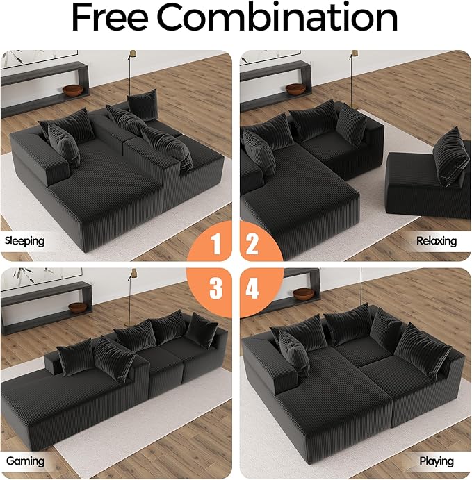 108Modern Sectional SofaModular Convertible L-Shape SofasUpholstered Couches with Deep SeatPet-Friendly Sponge Sofa for Living Room BedroomSofa bed for small space (Black Left Facing Chaise)