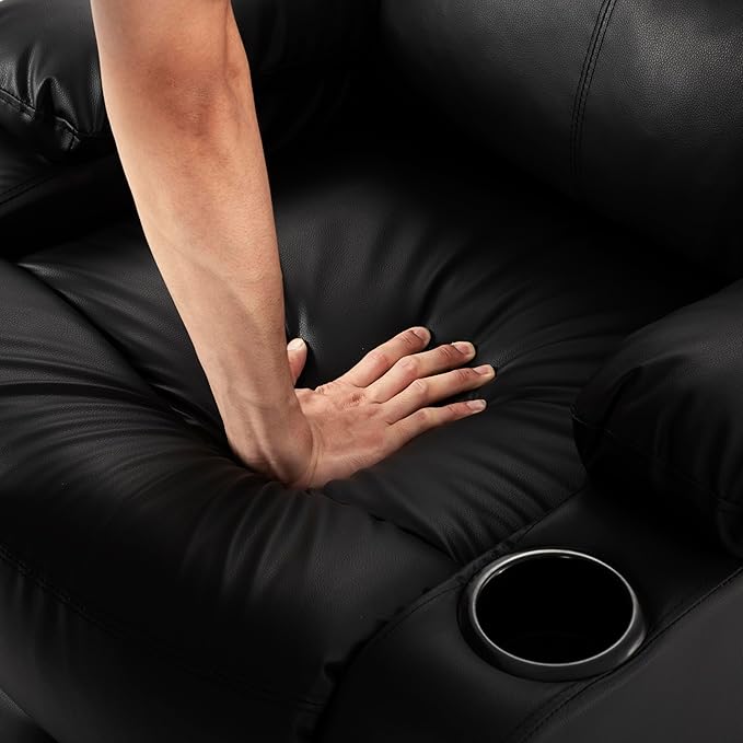 Recliner Chair Oversized Reclining Chair with Phone Holder &amp 2 Cup Holders Leather Wide Rocker Chair for Adults Single Reclining Sofa Recliner for Living Room Office Theater Seating