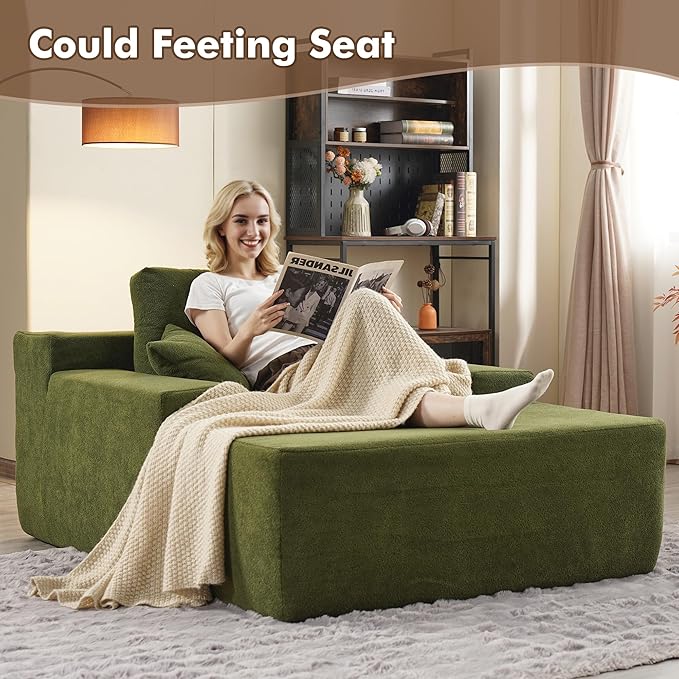 48 Oversized Chaise Lounge Indoor Upholstered Sofa Bed Sleeper Couch Reading Fluffy Plush Cloud Sofas Couches for Living RoomGreen-Velvet