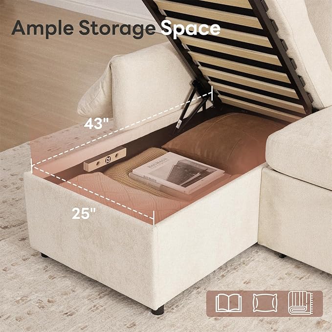 Tbfit 83'' 3 in 1 Sleeper Sofa Couch with USB &amp Storage Chaise Sherpa Sofa Bed with Pull Out Bed Convertible Sleeper Sofas for Living Room Small Spaces White