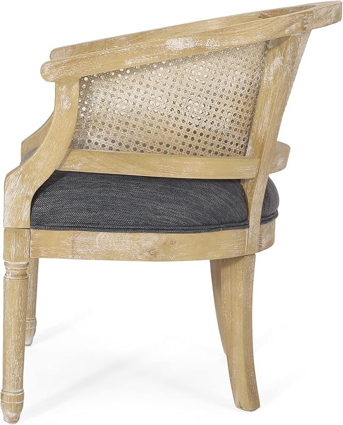 Merax French Country Accent Chair with Curved Back Farmhouse Rubber Wood Armchair for Living Home/Dining Room/Balcony/Patio Charcoal