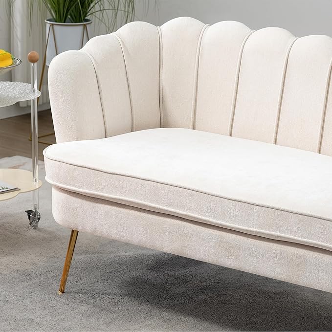 Modern Chenille Loveseat CouchFuton Small Sofa with Gold Metal Legs 2-Seater Upholstered Mini Sofa Couches for Small SpaceLiving Room Bedroom Office Dorm Studio Apartment Love Seat Couche(Ivory)