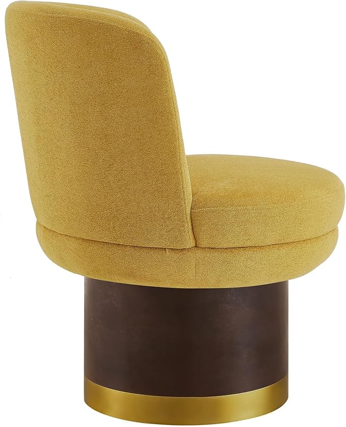 Christopher Knight Home Mirin Upholstered 360° Swivel Accent Chair Chenille Fabric Swivel Barrel Chair Modern Vanity Chair for Living Room Bedroom Yellow+Brown