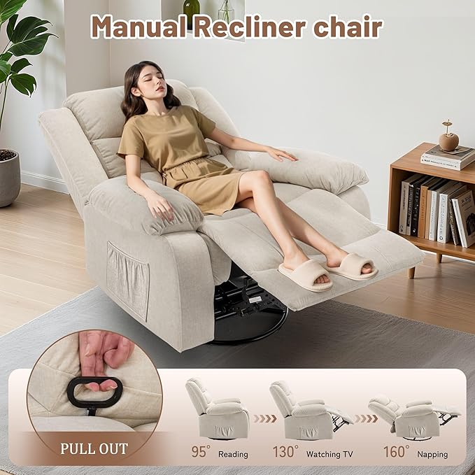 Rocker Recliner Chairs for Adults Oversized Recliner with Massage and Heating Function 360° Swivel Nursery Rocking Chairs Extra Wide Recliner Chair for Bedroom and Living Room