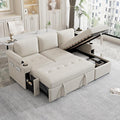 Merax Modern 83.5 L-Shaped Sectional Sofa with Pull-Out Sleeper Bed USB Ports &amp Cup Holders Chenille 3-Seat Couch with Storage Chaise Lounge Side Pocket &amp Drawers for Living Room Beige