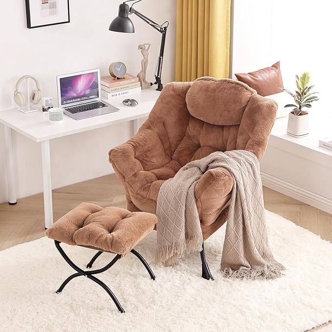 Tiita Lazy Chair with Ottoman Modern Large Accent Lounge Chair Leisure Sofa Armchair with Ottoman Reading Chair with Footrest for Bedroom Living Room Dorm Rooms Garden and Courtyard