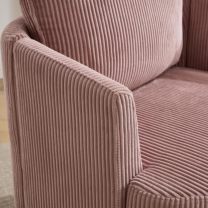 360° Swivel Accent Armchair Chair Pink Swivel Round Barrel Chair with 2 Pillows Upholstered Corduroy Accent Chairs for Living Room Bedroom Reading